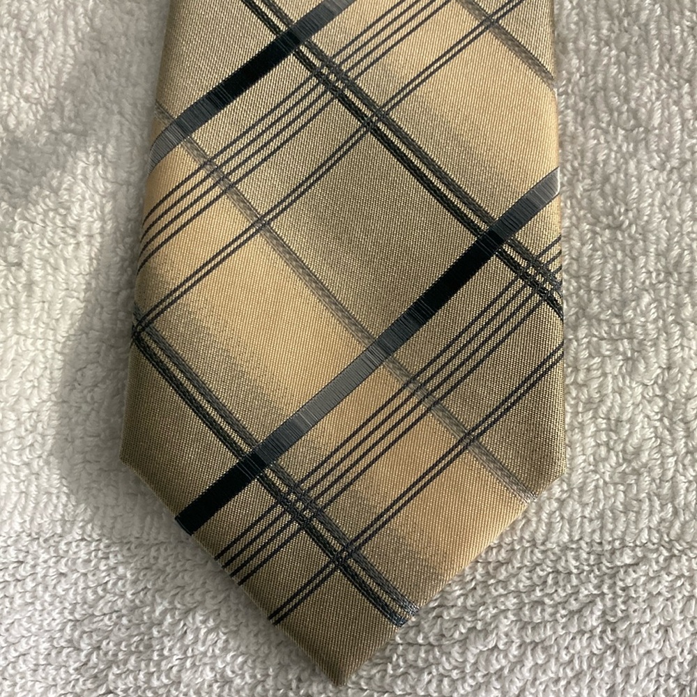 Retro Tan and Black Silk Plaid Tie